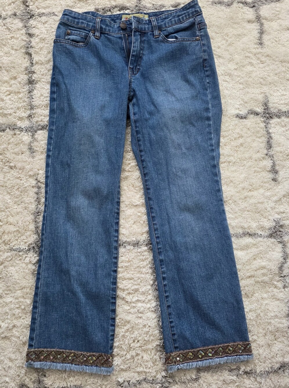 Too She She Women's Embellished Bootcut Jeans Blue Denim Beaded Fringe Y2K Size4